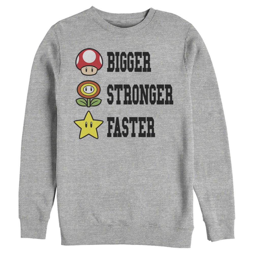 Men's Nintendo Mario Bigger Stronger Faster  Adult Sweatshirt