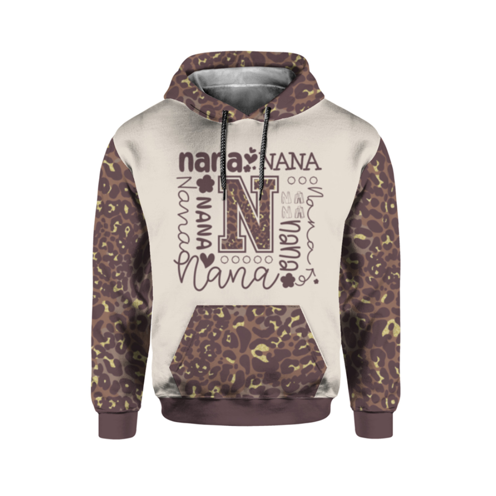 Nana Word Art Pattern With Leopard Hoodie