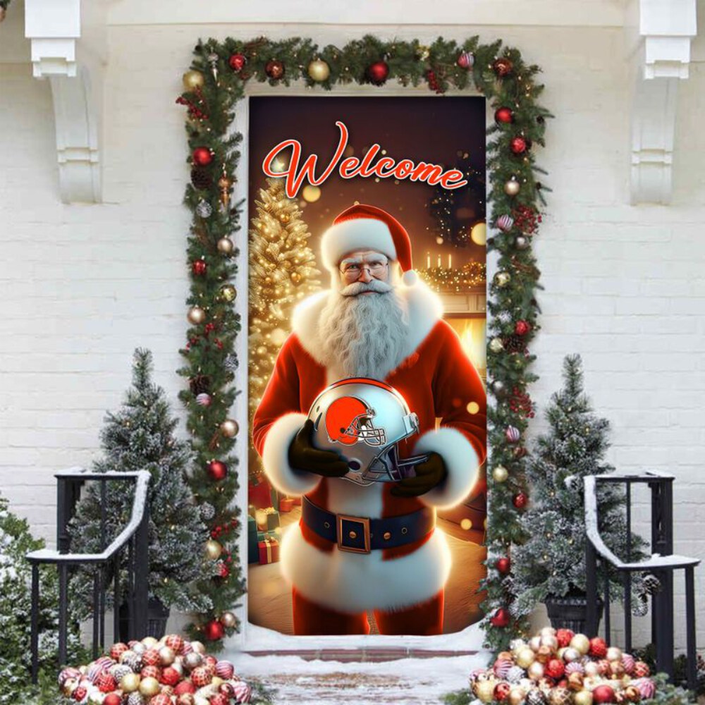 Stocktee Cleveland Browns Santa Welcomes Christmas Door Cover NEW155404