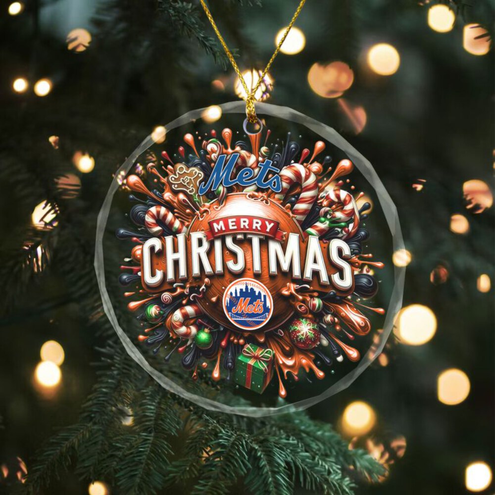 Stocktee New York Mets Christmas Crystal Glass Ornament NEW155050
