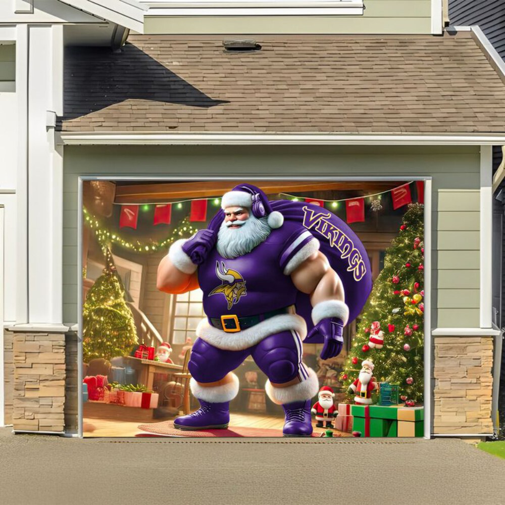 Stocktee Minnesota Vikings Santa Welcomes Limited Edition Garage Cover Christmas Season NEW154427