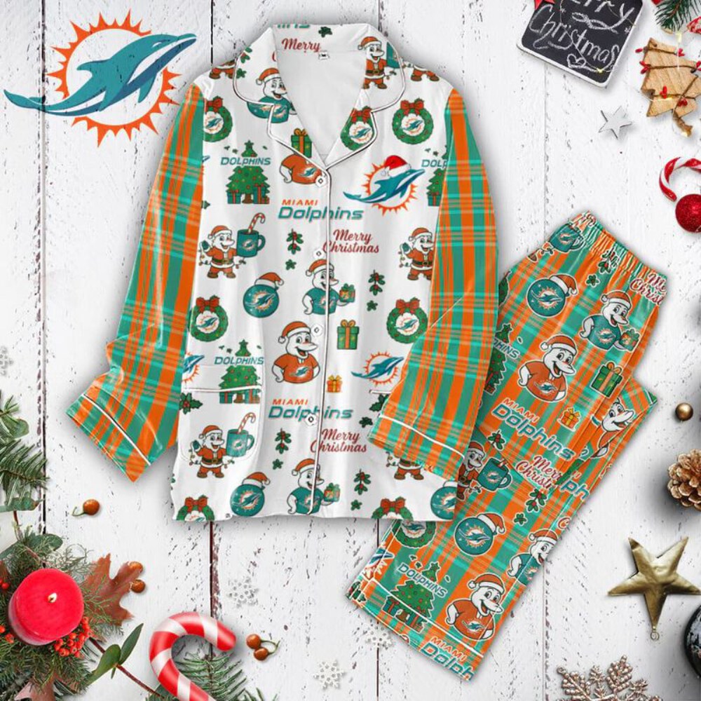 Miami Dolphins Christmas Winter Season Satin Pajamas Set Kids and Adults