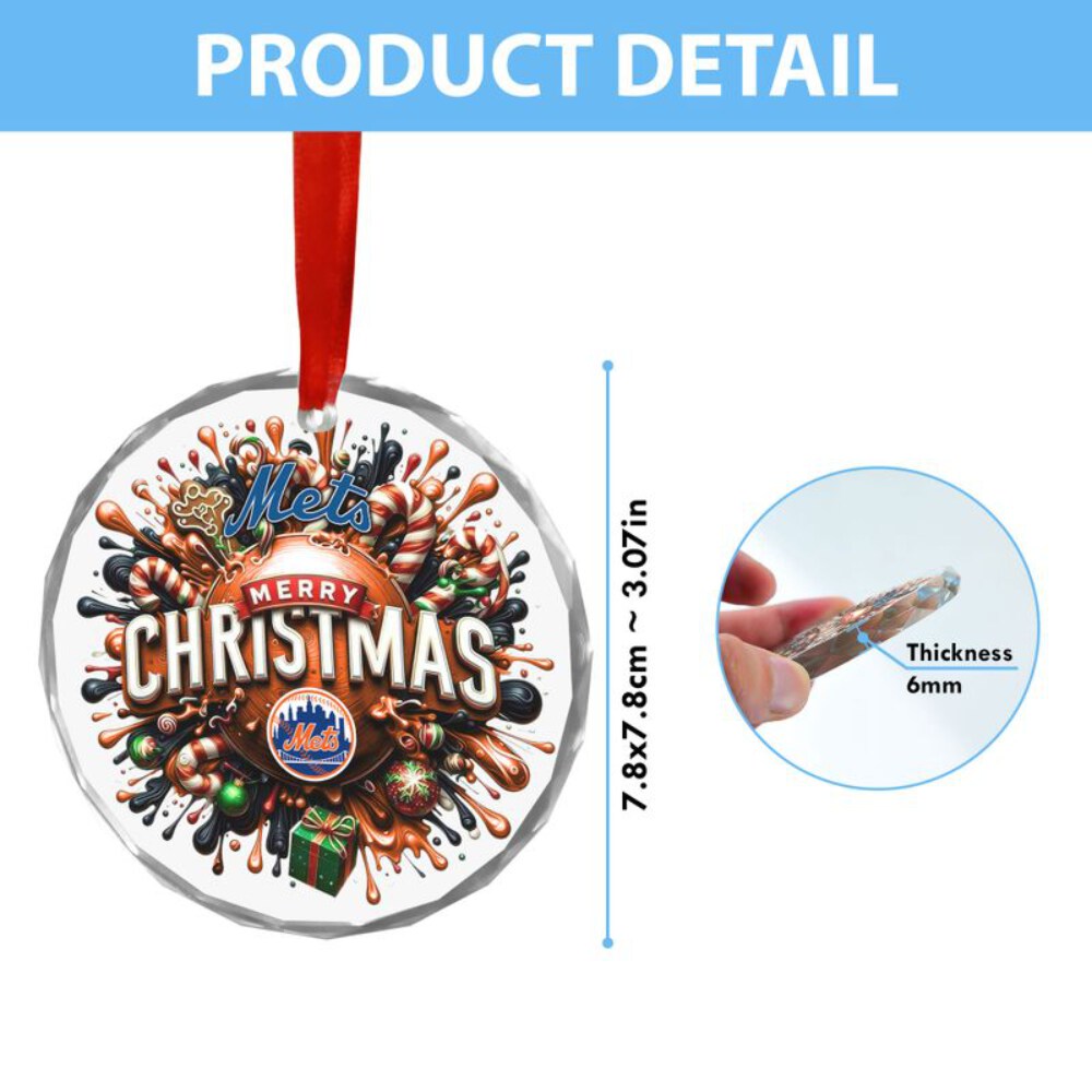 Stocktee New York Mets Christmas Crystal Glass Ornament NEW155050