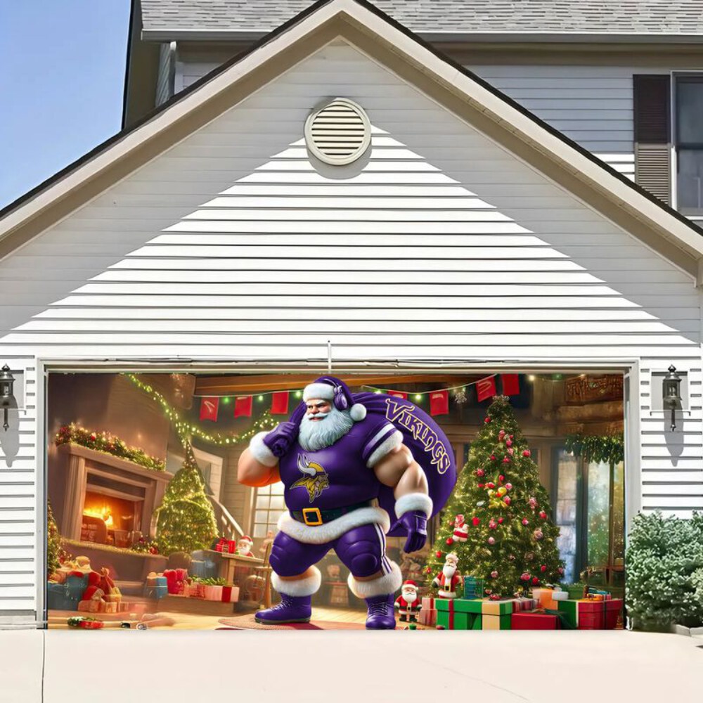 Stocktee Minnesota Vikings Santa Welcomes Limited Edition Garage Cover Christmas Season NEW154427