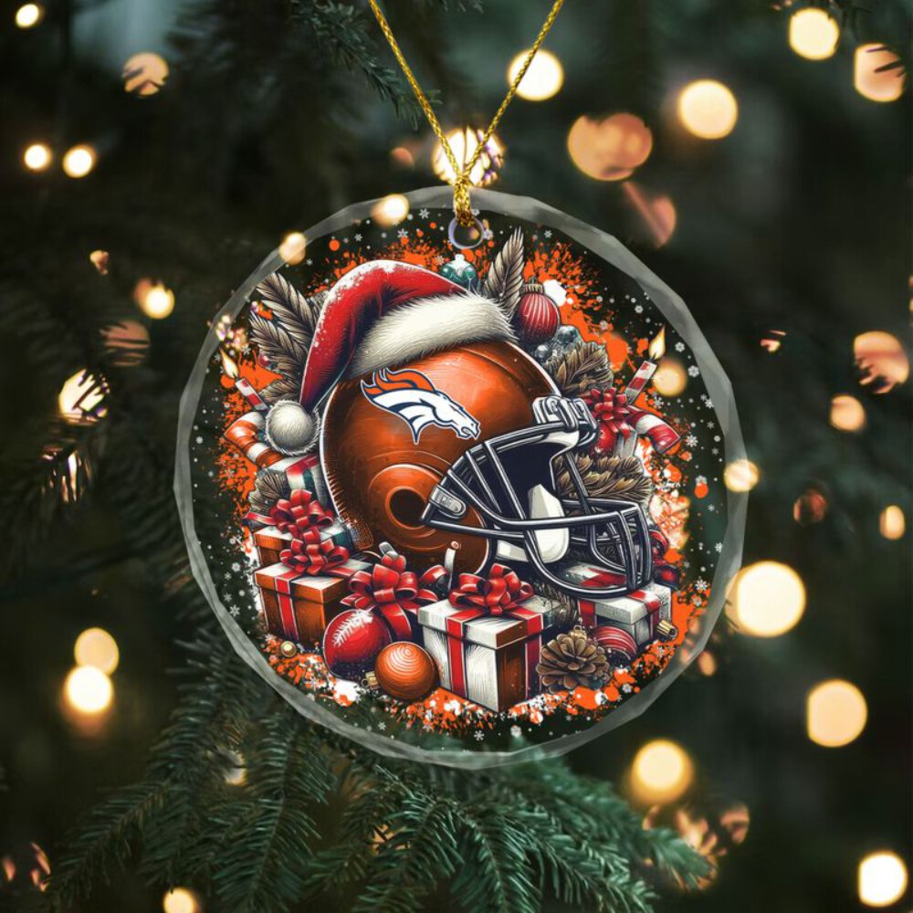 Stocktee Denver Broncos Helmet Christmas Crystal Glass Ornament NEW155207
