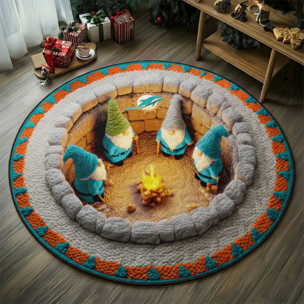 Stocktee Miami Dolphins Gnomes Gathering Christmas Limited Edition Winter Season Round Quilted Floor Mat NEW159108