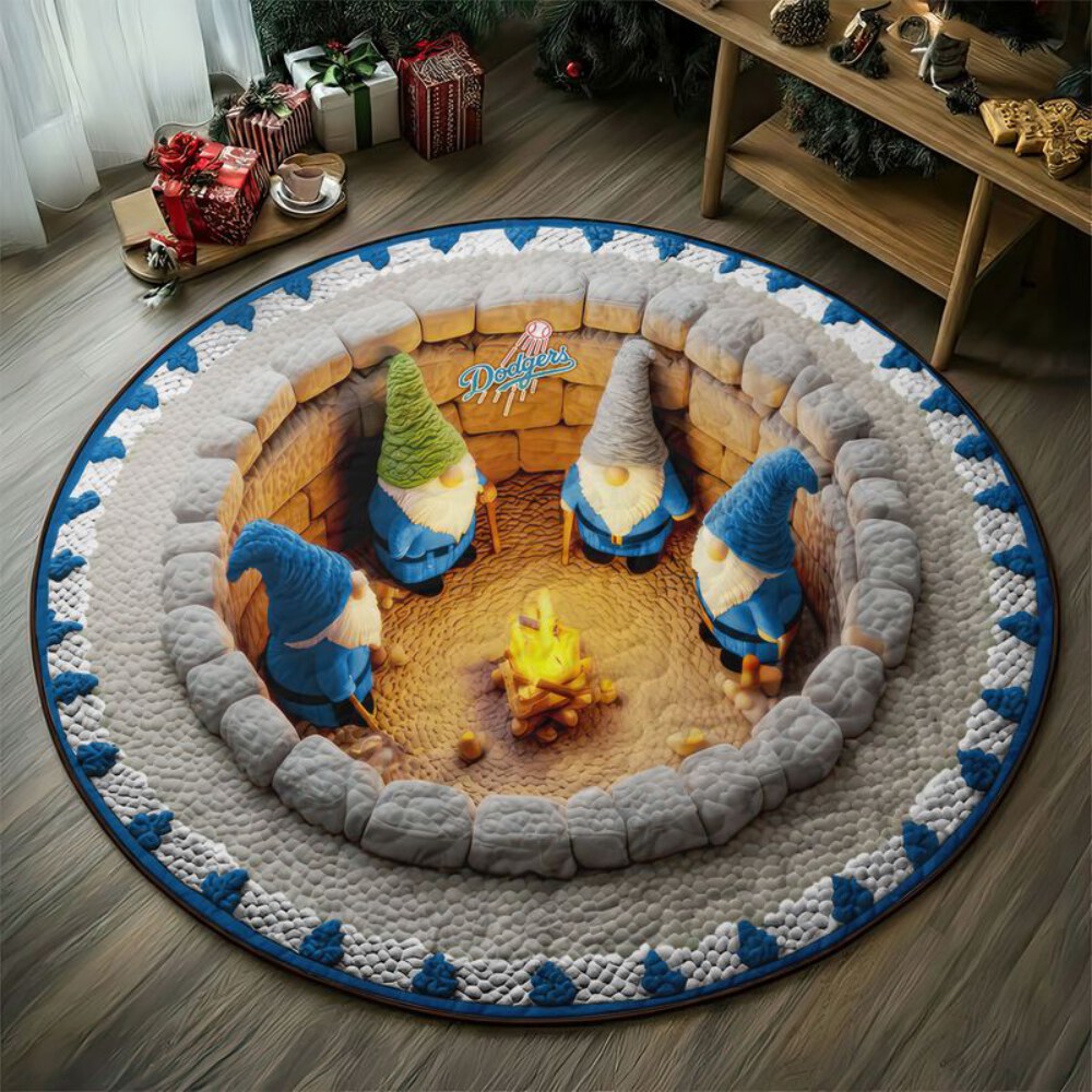 Stocktee Los Angeles Dodgers Gnomes Gathering Christmas Limited Edition Winter Season Round Quilted Floor Mat NEW159146