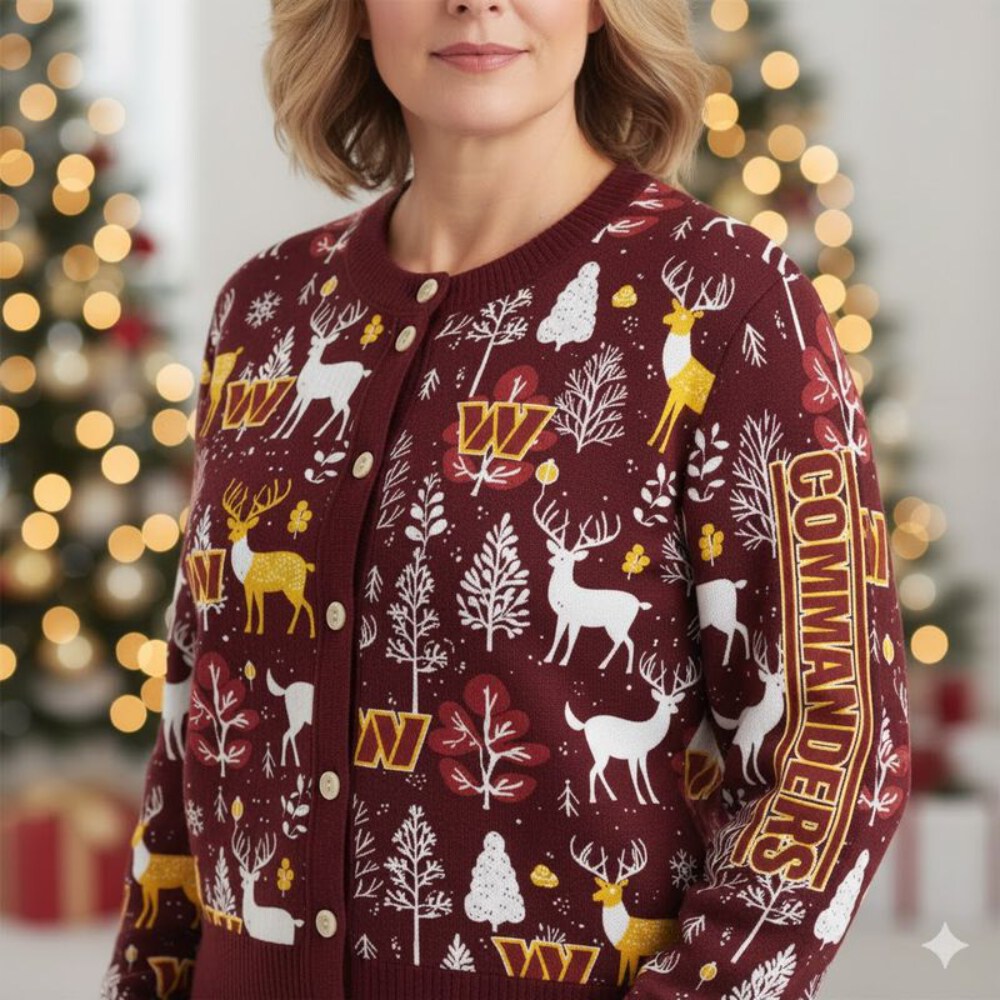 Stocktee Washington Commanders Christmas Limited Edition Spun-knit Button Sweater NEW157622