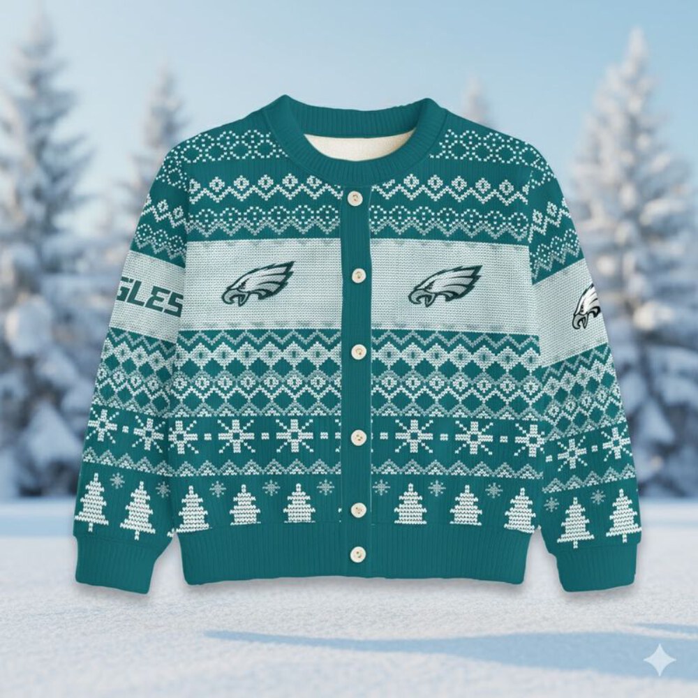 Stocktee Philadelphia Eagles Christmas Limited Edition Spun-knit Button Sweater NEW157424