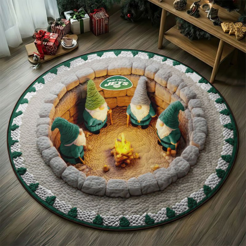 Stocktee New York Jets Gnomes Gathering Christmas Limited Edition Winter Season Round Quilted Floor Mat NEW159111