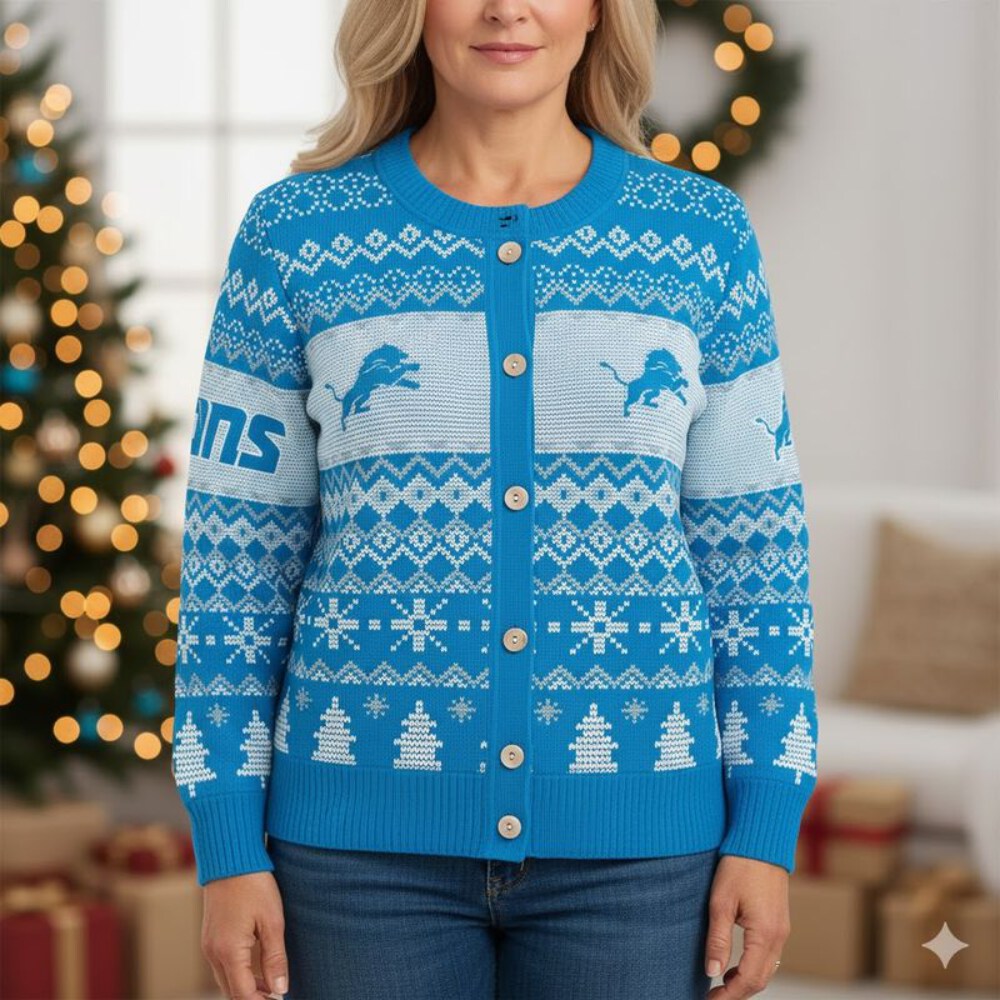 Stocktee Detroit Lions Christmas Limited Edition Spun-knit Button Sweater NEW157423