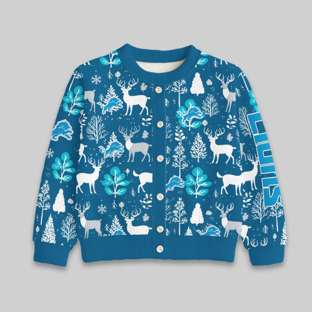 Stocktee Detroit Lions Christmas Limited Edition Spun-knit Button Sweater NEW157623