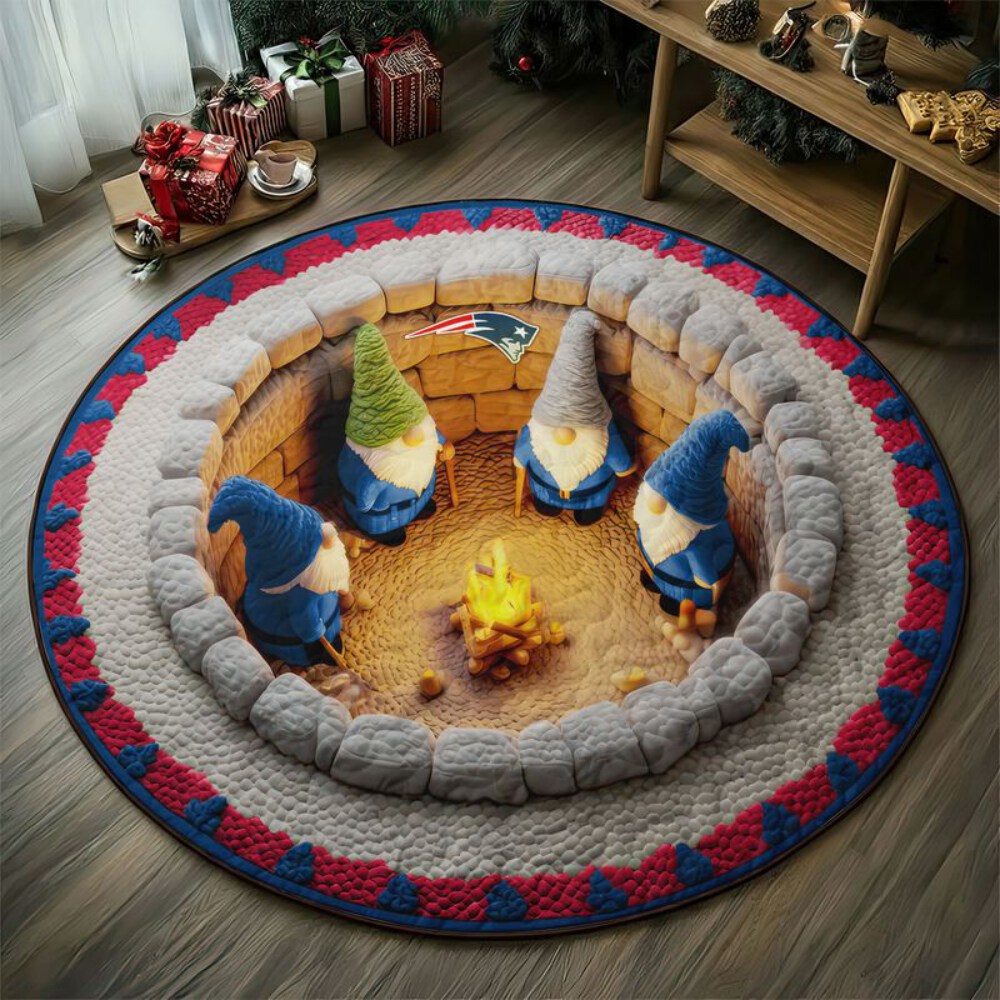 Stocktee New England Patriots Gnomes Gathering Christmas Limited Edition Winter Season Round Quilted Floor Mat NEW159105