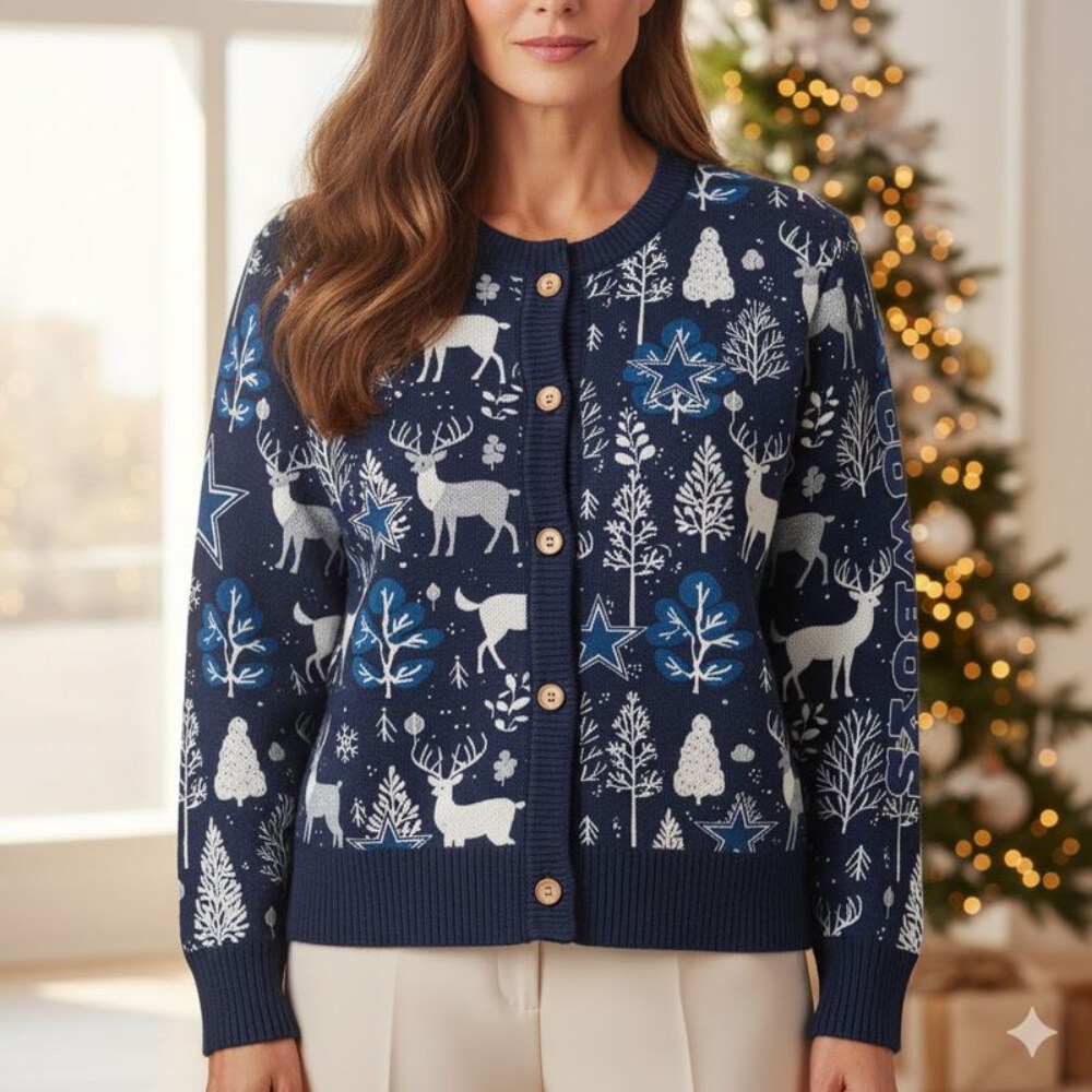 Stocktee Dallas Cowboys Christmas Limited Edition Spun-knit Button Sweater NEW157601