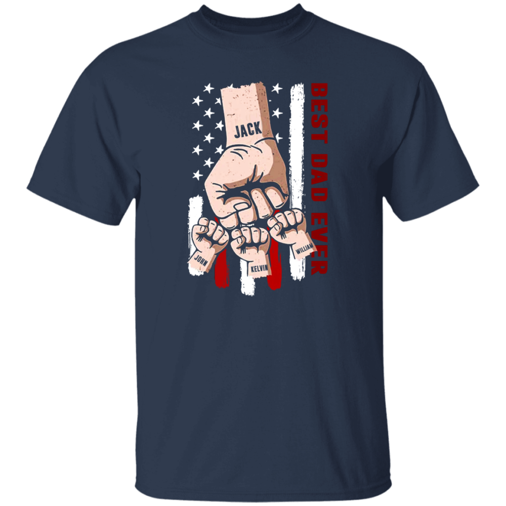 Personalized T-Shirt for Daddy Dad from Daughter Son Unique Gifts for Dad Dad Ever Fist Bump Hand with Kids American Flag Custom Name Short Sleeve Tops Tee Shirt for Birthday Fathers Day T-Shirt