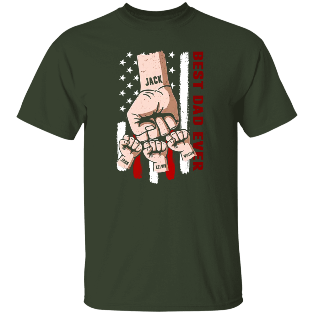 Personalized T-Shirt for Daddy Dad from Daughter Son Unique Gifts for Dad Dad Ever Fist Bump Hand with Kids American Flag Custom Name Short Sleeve Tops Tee Shirt for Birthday Fathers Day T-Shirt