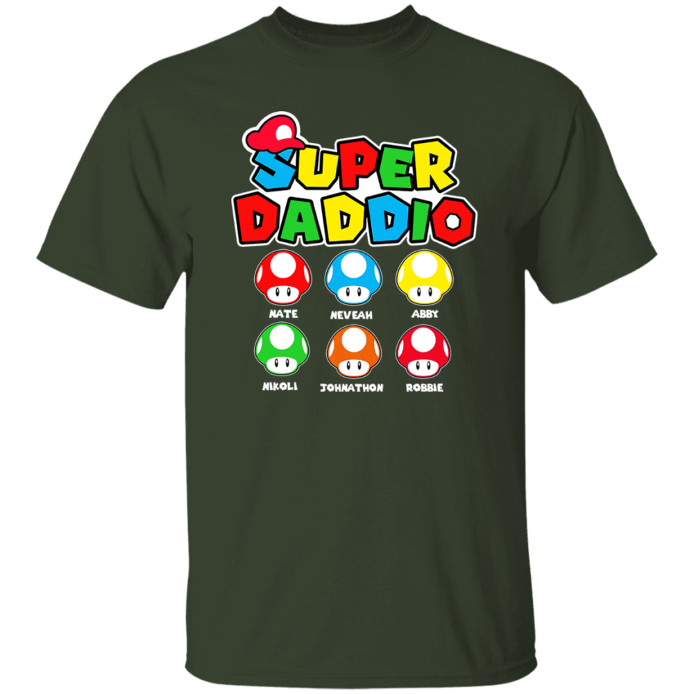 Personalized Super Daddio Shirt, Mario Daddy Gift For Dad, Customized Father Shirt With Kid Names T-shirt
