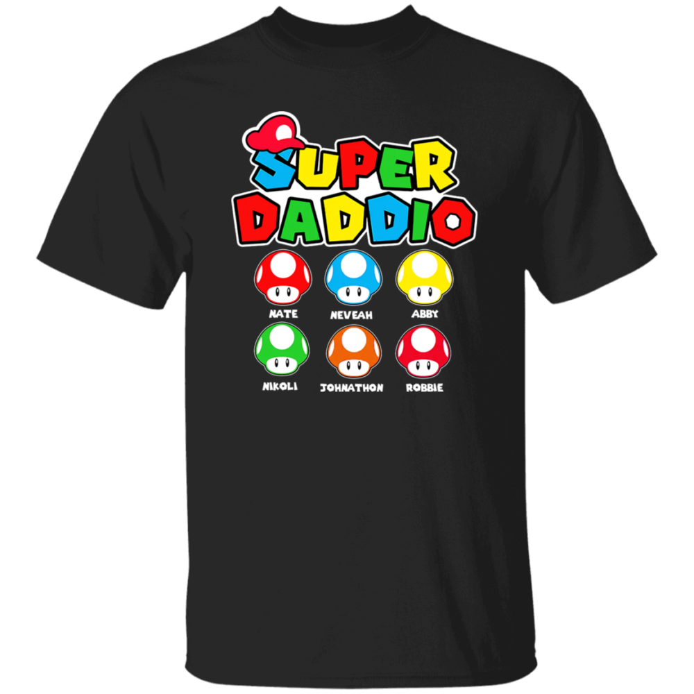 Personalized Super Daddio Shirt, Mario Daddy Gift For Dad, Customized Father Shirt With Kid Names T-shirt