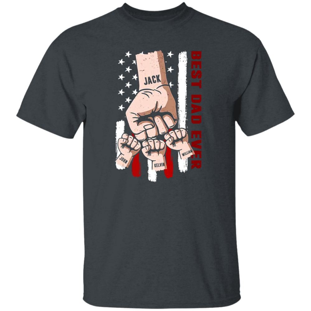 Personalized T-Shirt for Daddy Dad from Daughter Son Unique Gifts for Dad Dad Ever Fist Bump Hand with Kids American Flag Custom Name Short Sleeve Tops Tee Shirt for Birthday Fathers Day T-Shirt
