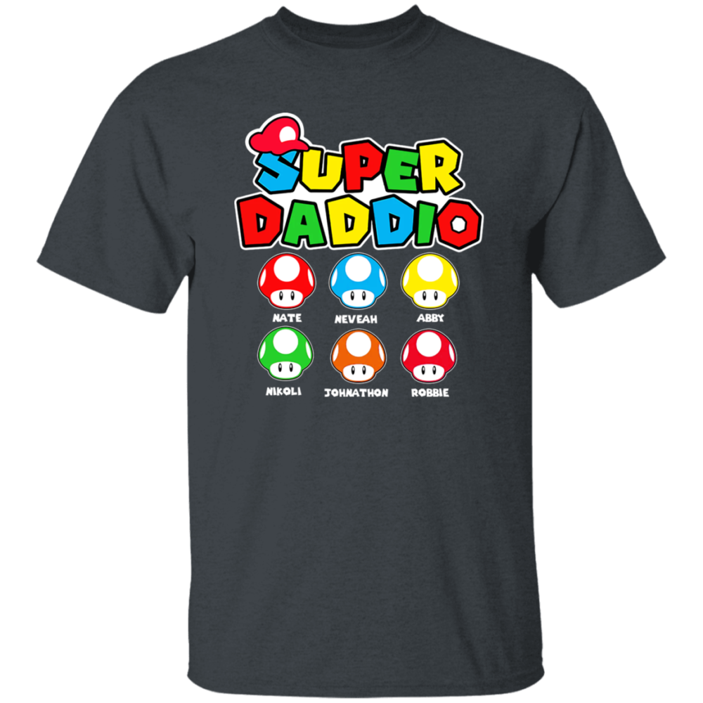Personalized Super Daddio Shirt, Mario Daddy Gift For Dad, Customized Father Shirt With Kid Names T-shirt