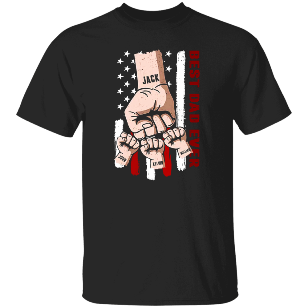 Personalized T-Shirt for Daddy Dad from Daughter Son Unique Gifts for Dad Dad Ever Fist Bump Hand with Kids American Flag Custom Name Short Sleeve Tops Tee Shirt for Birthday Fathers Day T-Shirt