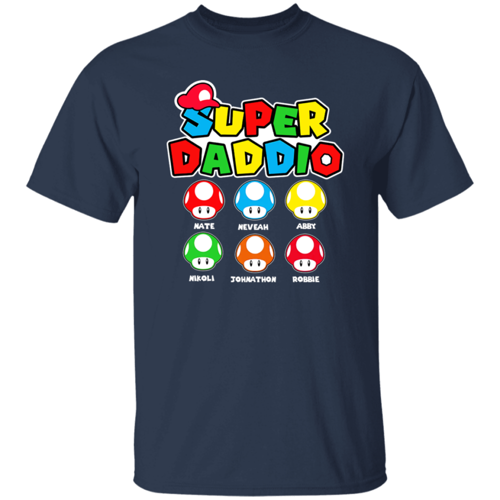Personalized Super Daddio Shirt, Mario Daddy Gift For Dad, Customized Father Shirt With Kid Names T-shirt