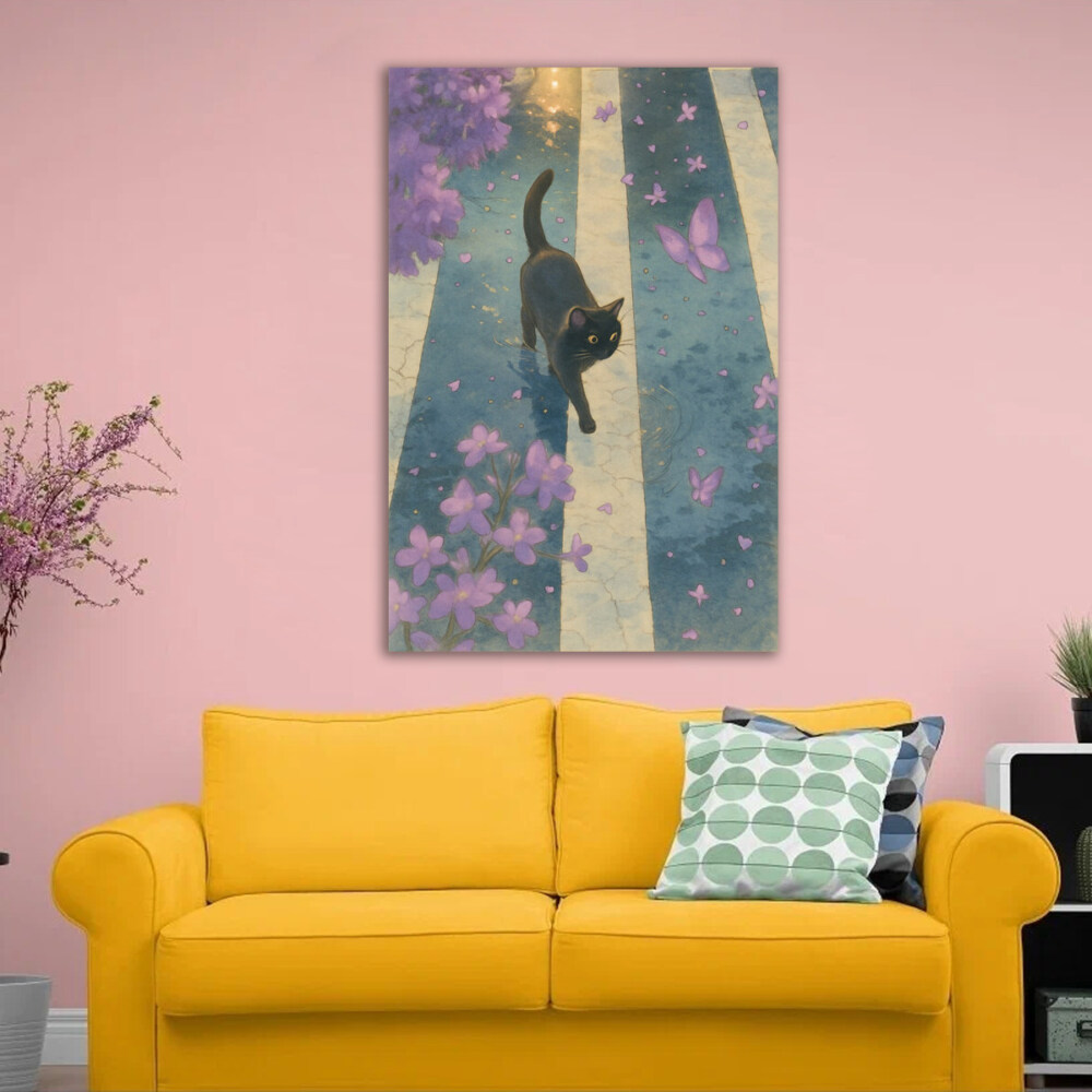 Midnight Cat in Bloom Aesthetic Art Print