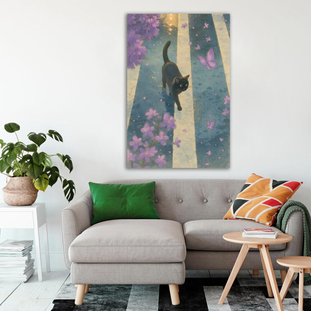 Midnight Cat in Bloom Aesthetic Art Print