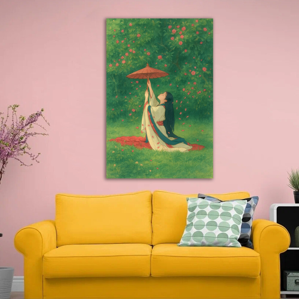 Japanese Girl in a Sea of Blossoms Aesthetic Art Print