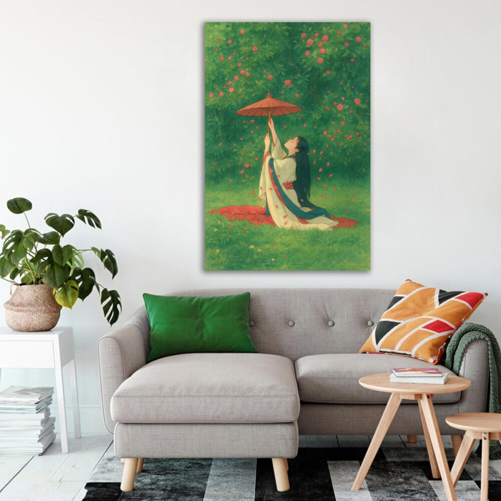 Japanese Girl in a Sea of Blossoms Aesthetic Art Print