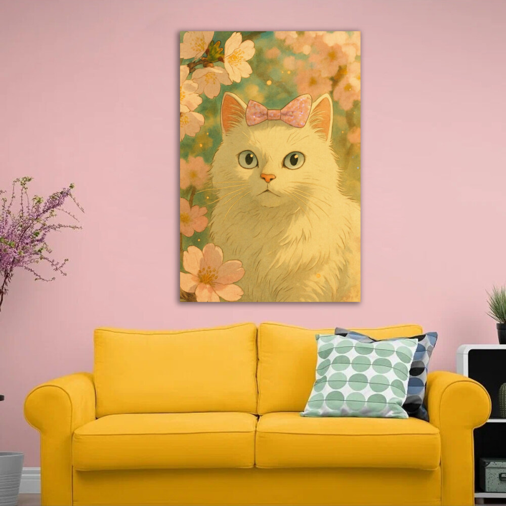 A Cat With Flowers Aesthetic Art Print