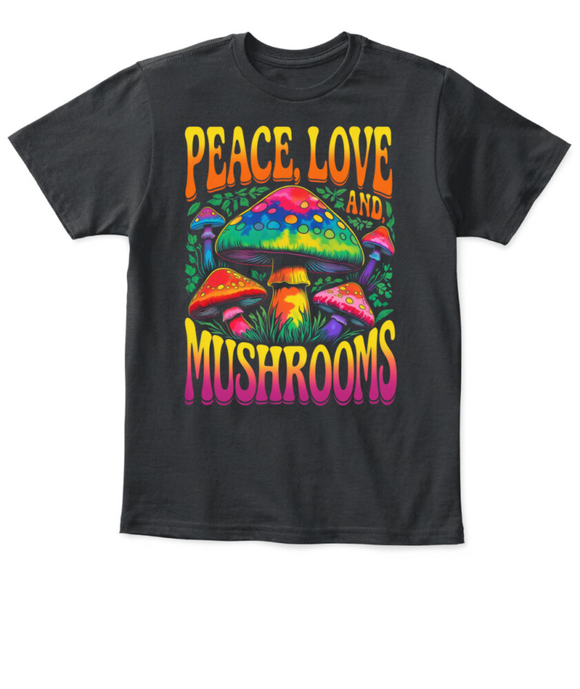 Peace Love and Mushrooms Retro Shirt – 70s Hippie Psychedelic Mushroom T-Shirt