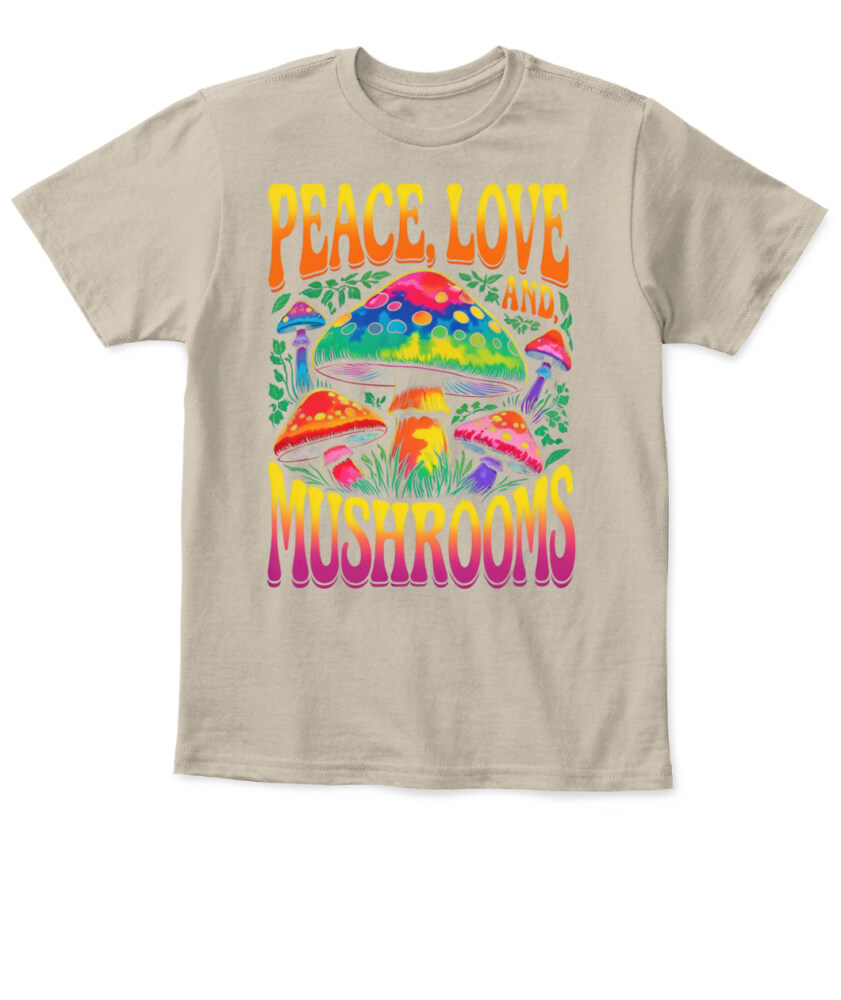 Peace Love and Mushrooms Retro Shirt – 70s Hippie Psychedelic Mushroom T-Shirt
