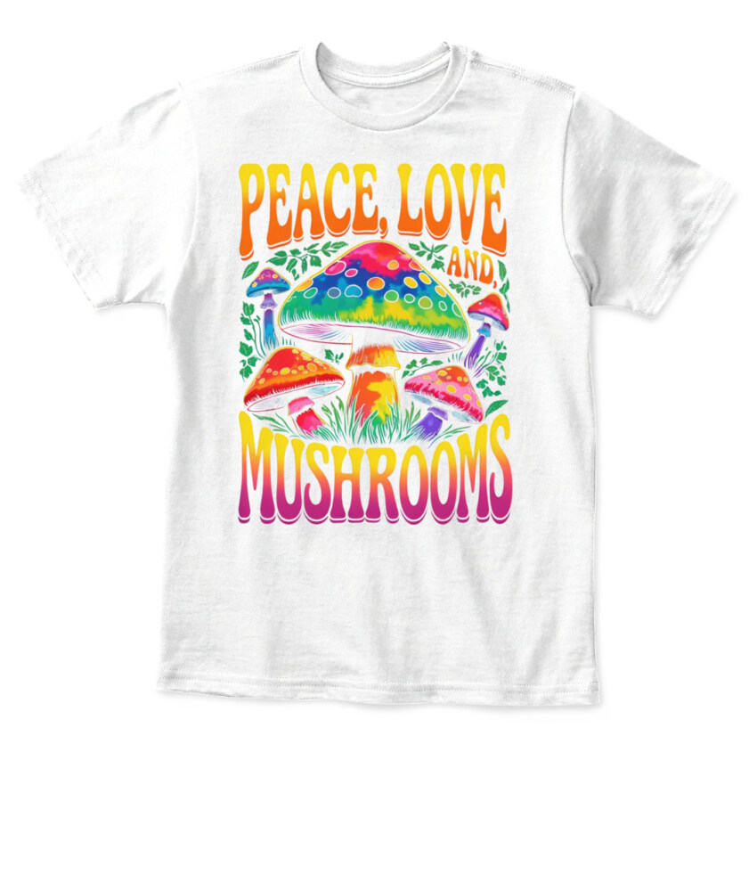 Peace Love and Mushrooms Retro Shirt – 70s Hippie Psychedelic Mushroom T-Shirt