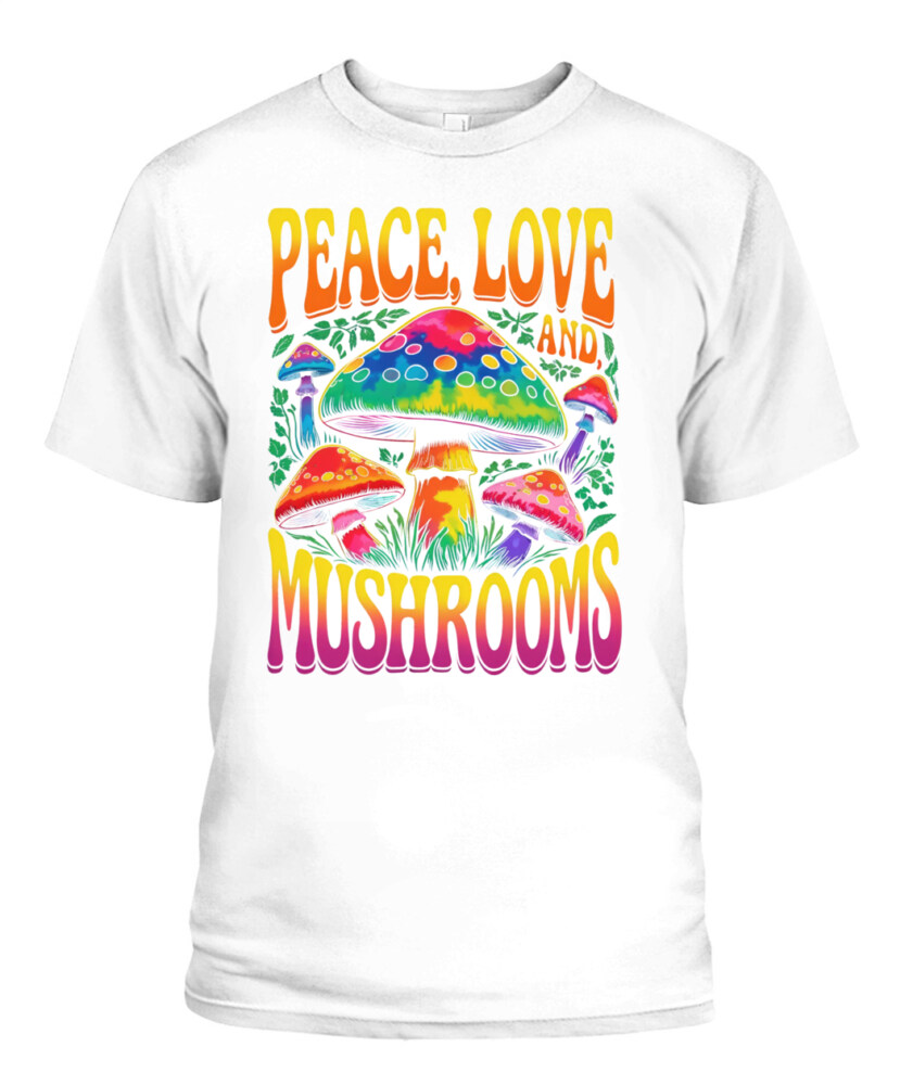 Peace Love and Mushrooms Retro Shirt – 70s Hippie Psychedelic Mushroom T-Shirt