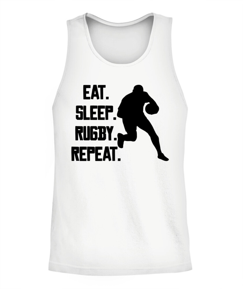 Eat Sleep Rugby Repeat Shirt – Unisex T-Shirt & Tank Top for Rugby Lovers & Players