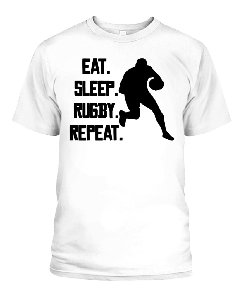 Eat Sleep Rugby Repeat Shirt – Unisex T-Shirt & Tank Top for Rugby Lovers & Players