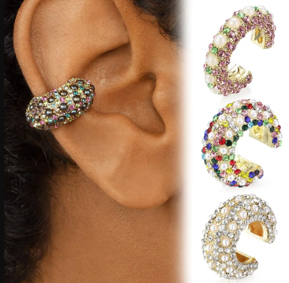 1Pcs CZ Cuff Earrings for Women Small C Shape Ear Cuff Colorful Rhinestone Clip Earrings Crystal Earcuff Without Piercing