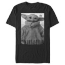 Men's Star Wars: The Mandalorian The Child Gray Grayscale Pose  Adult T-Shirt