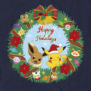 Men's Pokemon Pikachu and Eevee Happy Holidays  Adult T-Shirt