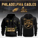 Stocktee Philadelphia Eagles Super Bowl LIX Champions Limited Edition BLACK 2D Quarter Zip Hoodie Sizes S - 5XL GTS013178