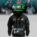 Stocktee Philadelphia Eagles Super Bowl LIX Champions Limited Edition BLACK 2D Quarter Zip Hoodie Sizes S - 5XL GTS013101