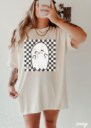 Comfort Colors® Retro Halloween Checkered Ghost Shirt, Cute Ghost Tee, Womens Halloween Shirt, Cute Fall Shirt, Spooky Season Gift For Her