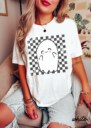 Comfort Colors® Retro Halloween Checkered Ghost Shirt, Cute Ghost Tee, Womens Halloween Shirt, Cute Fall Shirt, Spooky Season Gift For Her