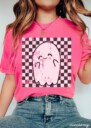 Comfort Colors® Retro Halloween Checkered Ghost Shirt, Cute Ghost Tee, Womens Halloween Shirt, Cute Fall Shirt, Spooky Season Gift For Her