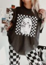 Comfort Colors® Retro Halloween Checkered Ghost Shirt, Cute Ghost Tee, Womens Halloween Shirt, Cute Fall Shirt, Spooky Season Gift For Her