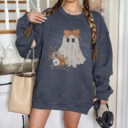Halloween Lace Ghost Sweatshirt Ghost Bow Crewneck Coquette Halloween Sweater Spooky Fall Floral Long Sleeved Sweatshirt Cute Ghost Lovers