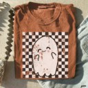 Comfort Colors® Retro Halloween Checkered Ghost Shirt, Cute Ghost Tee, Womens Halloween Shirt, Cute Fall Shirt, Spooky Season Gift For Her
