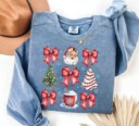 Christmas Coquette Bow Comfort Colors®, Woman Xmas Shirt, Christmas Girl Sweatshirt, Cute Winter Crewneck, Retro Holiday, Merry Christmas
