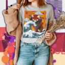 Unisex Heavy Blend Crewneck Sweatshirt Red Pandazilla, Panda Lover Tee, Funny Red Panda Shirt, Vintage Pandazilla
